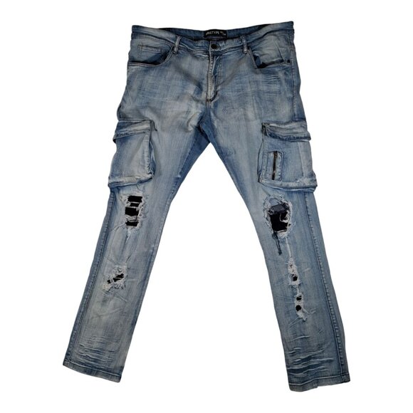 Y2K 90s Arketype Mens Denim Cargo Jeans Distressed  40x34 Rugged Streetwear Flaw - Picture 15 of 15